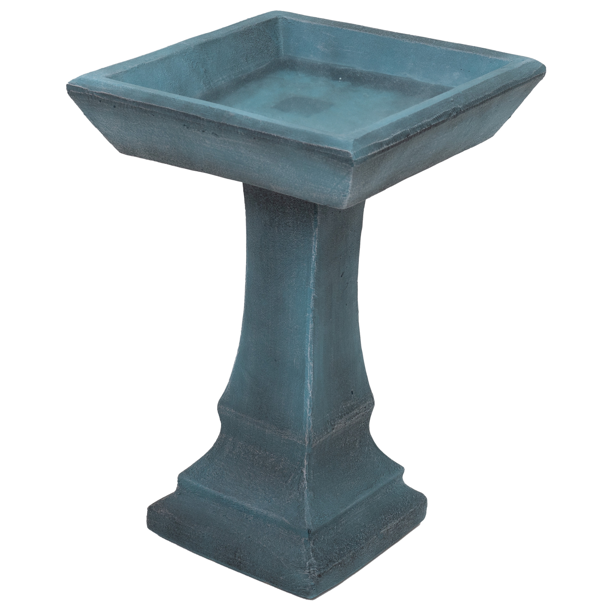 Sunnydaze Outdoor Bird Bath — 23in., Glass Fiber Reinforced Concrete, Square Bowl, Patina Green, Model# FWD-9911
